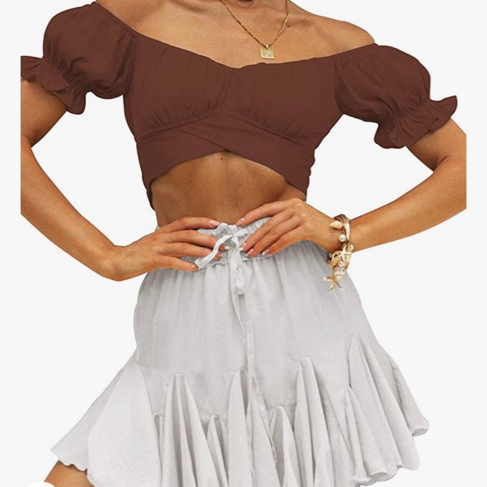 Brown cropped off shoulder never worn top